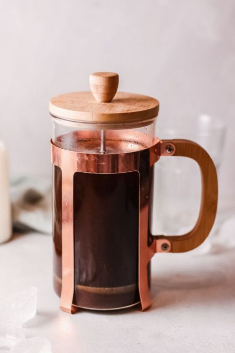 pot of coffee in french press coffee maker.