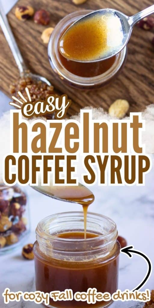 collage of hazelnut syrup for coffee.
