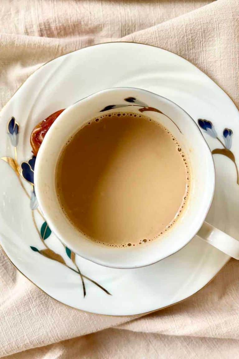 hong kong coffee milk tea in tea cup with saucer.