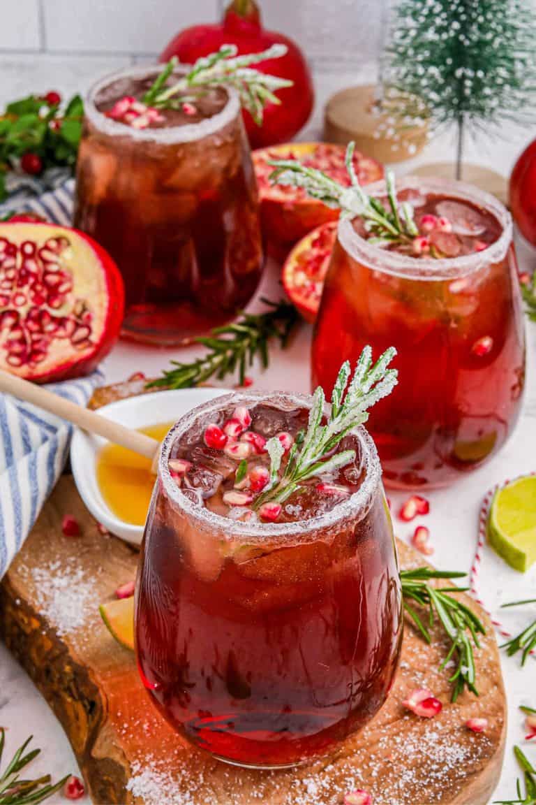 pomegranate wine spritzer in glass.