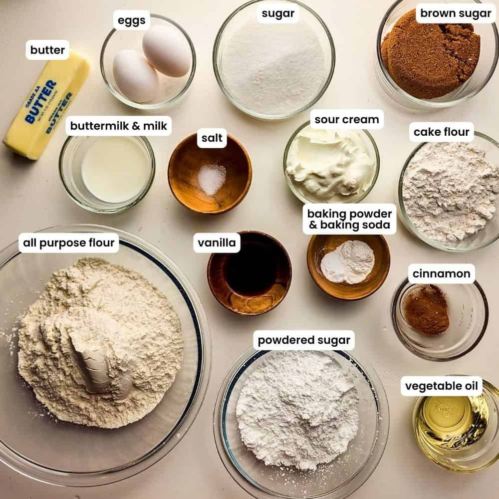 sour cream coffee cake ingredients labelled.