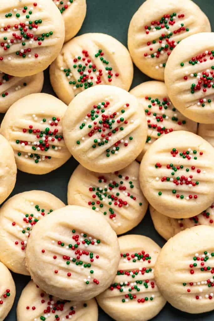 whipped shortbread cookies with sprinkles.
