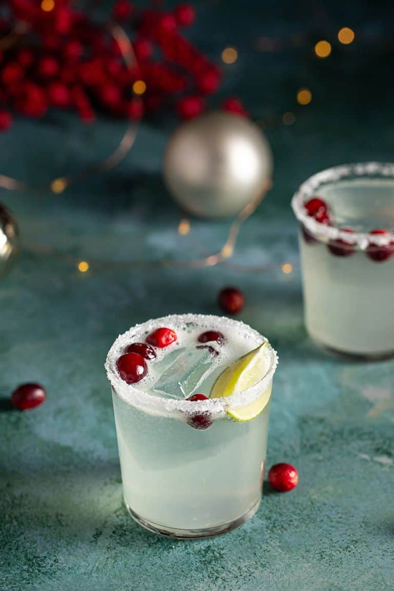 white christmas margarita in salt rimmed glass.