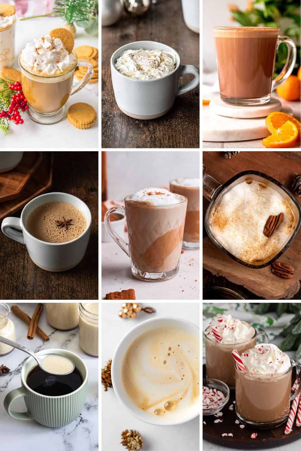 collage of winter coffee drink recipes.