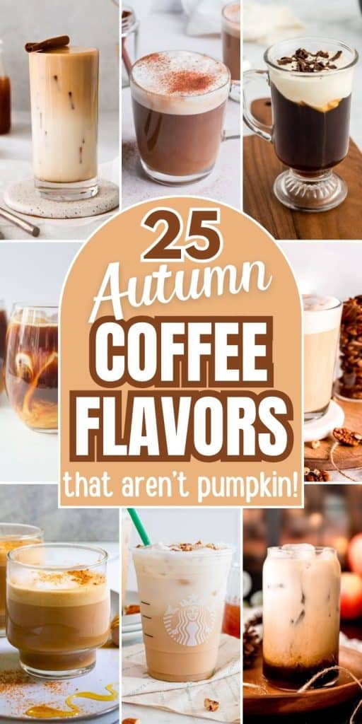collage of fall coffee drinks.