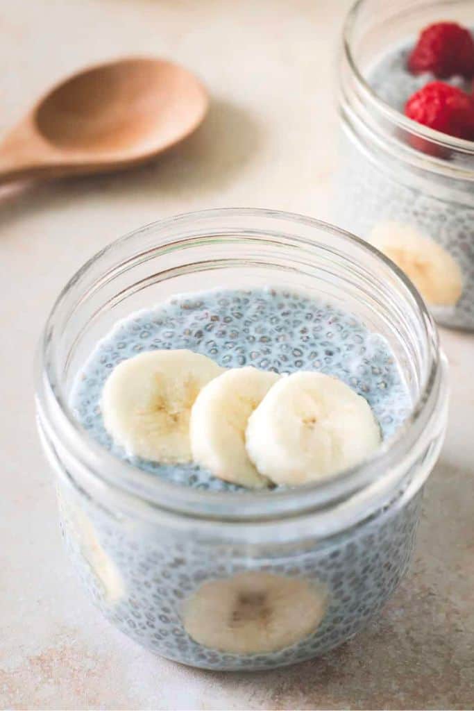 blue majik chia pudding in a jar.