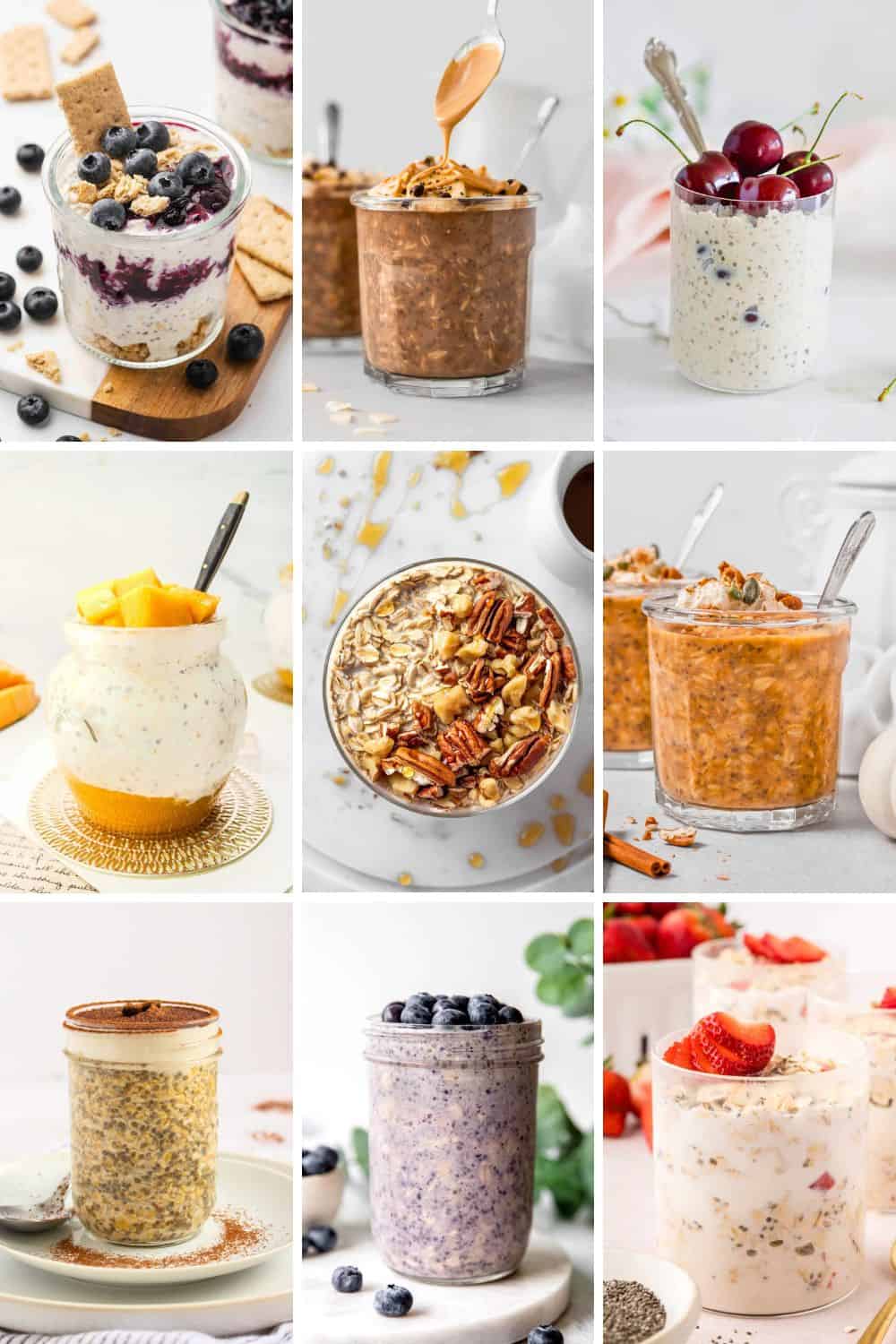 collage of make ahead overnight oats ideas.
