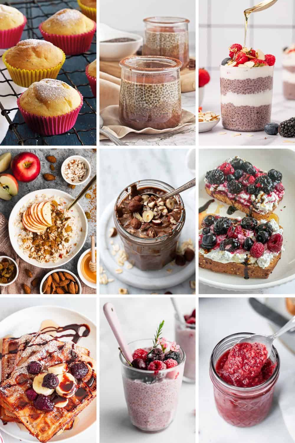 collage of chia breakfast recipe ideas.