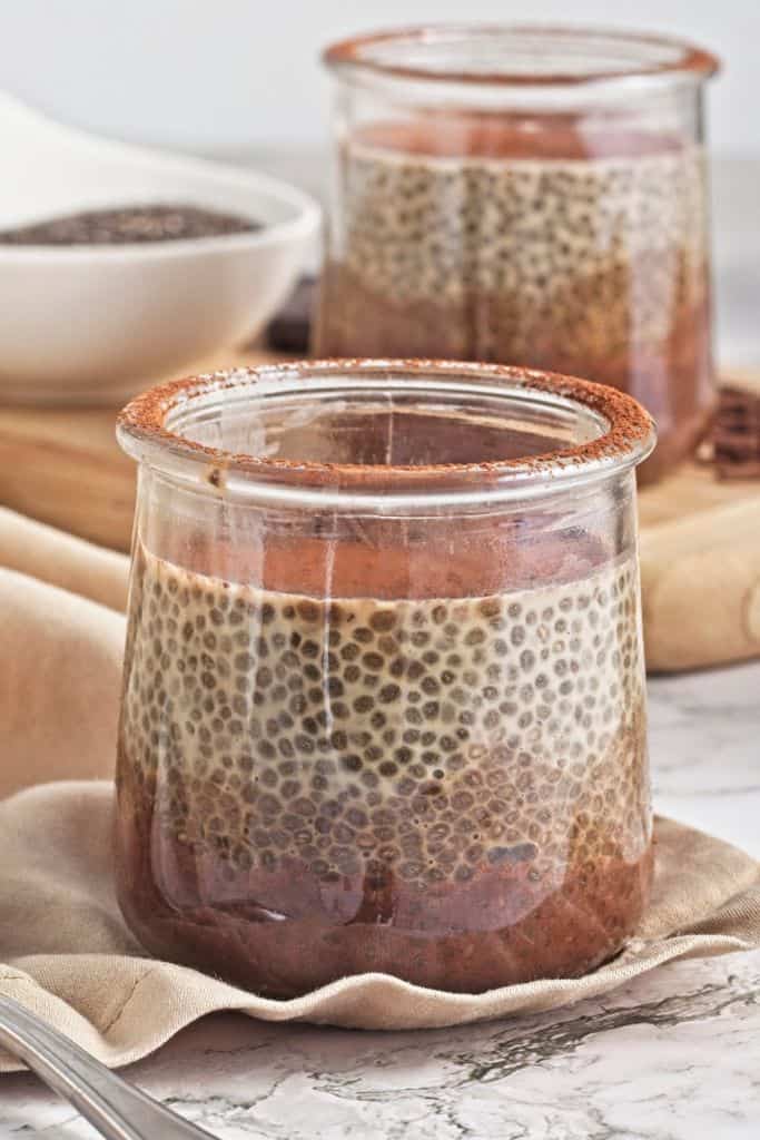 tiramisu chia pudding in a jar.
