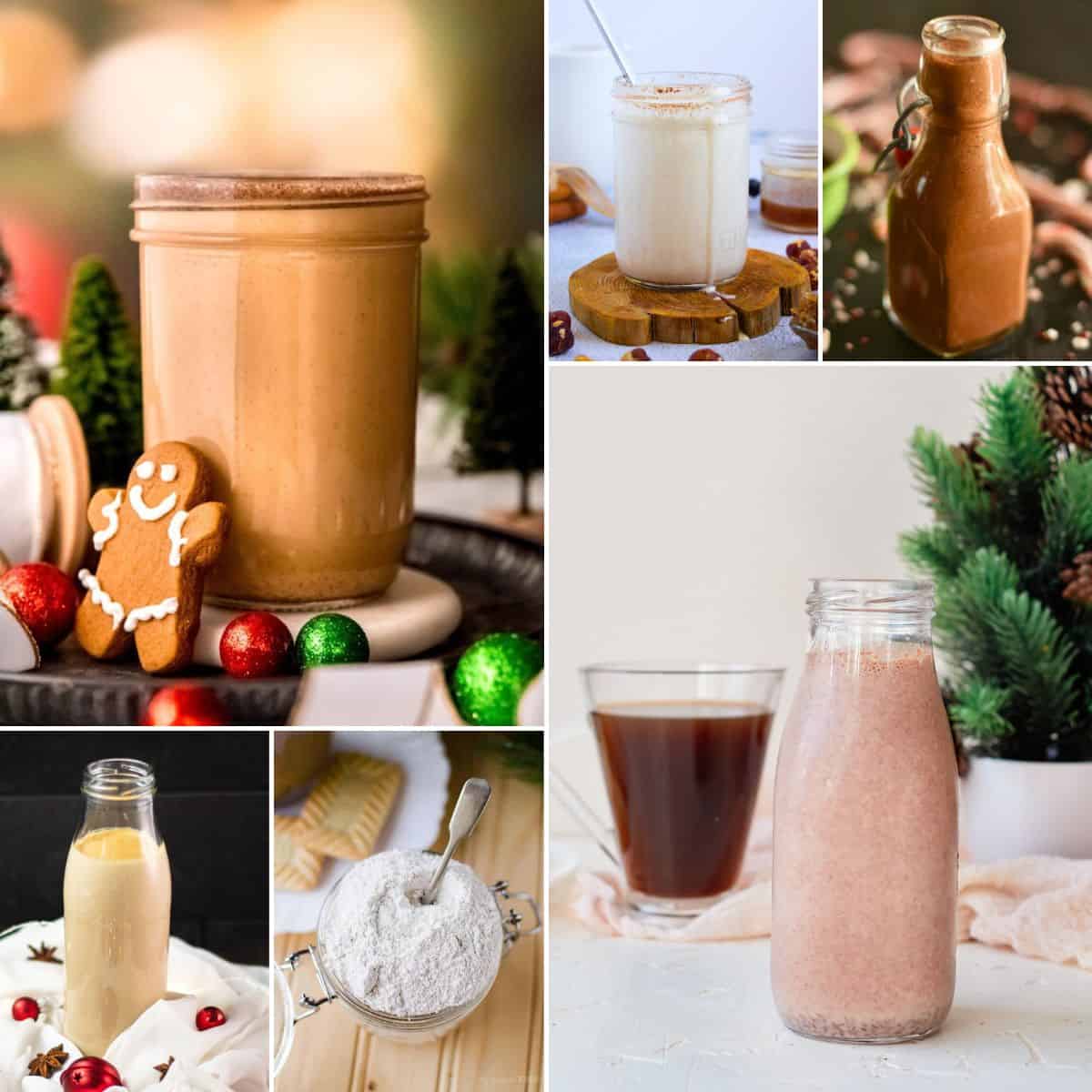 collage of christmas flavored creamers.