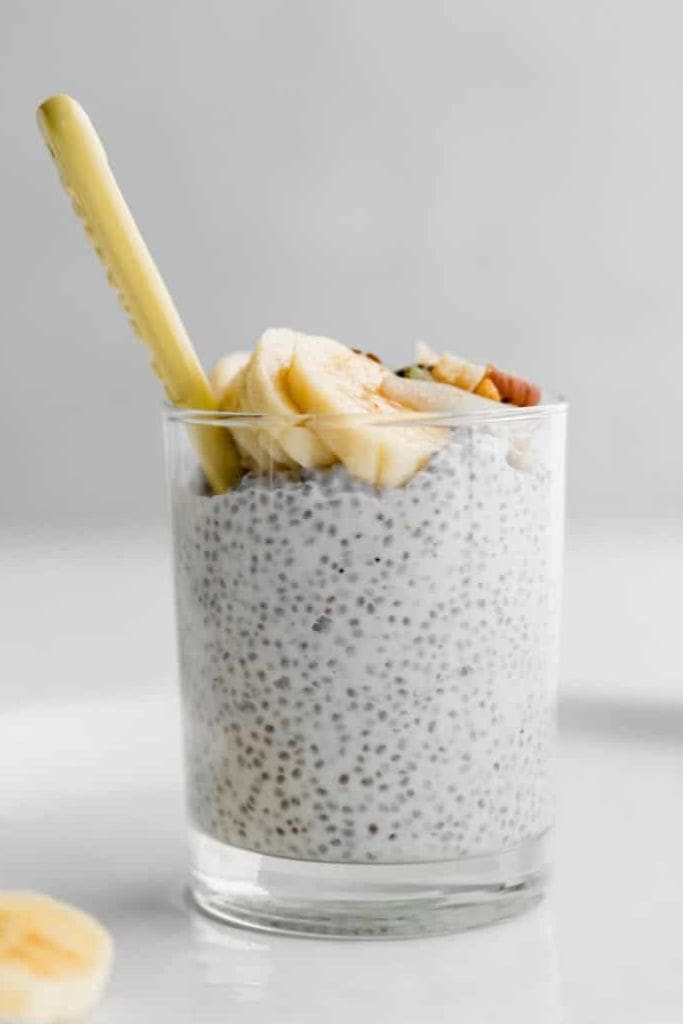 coconut chia pudding in a jar.