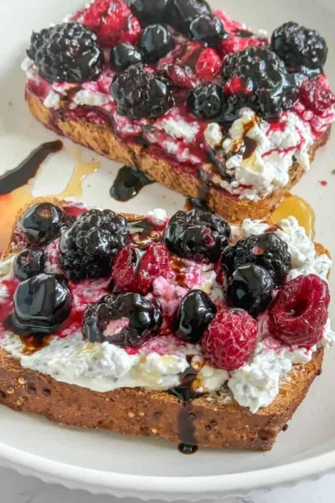chia cottage cheese and berries on toast.