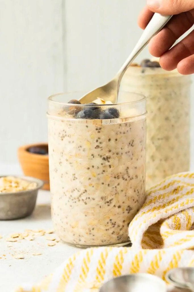 cottage cheese overnight oats with fruit.