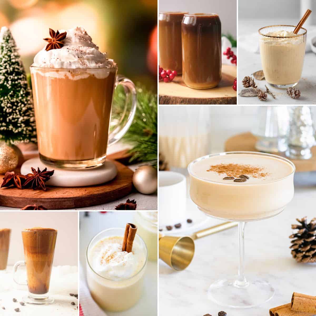 collage of eggnog drinks.