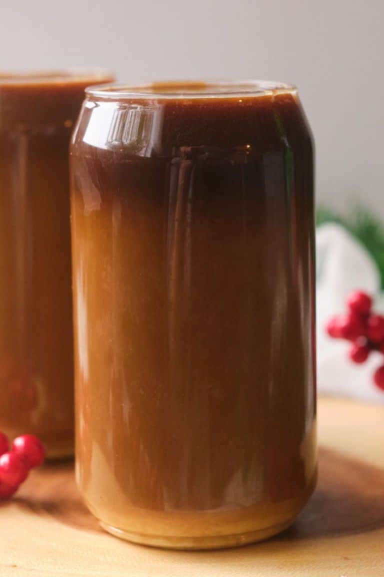 eggnog iced coffee in glass.