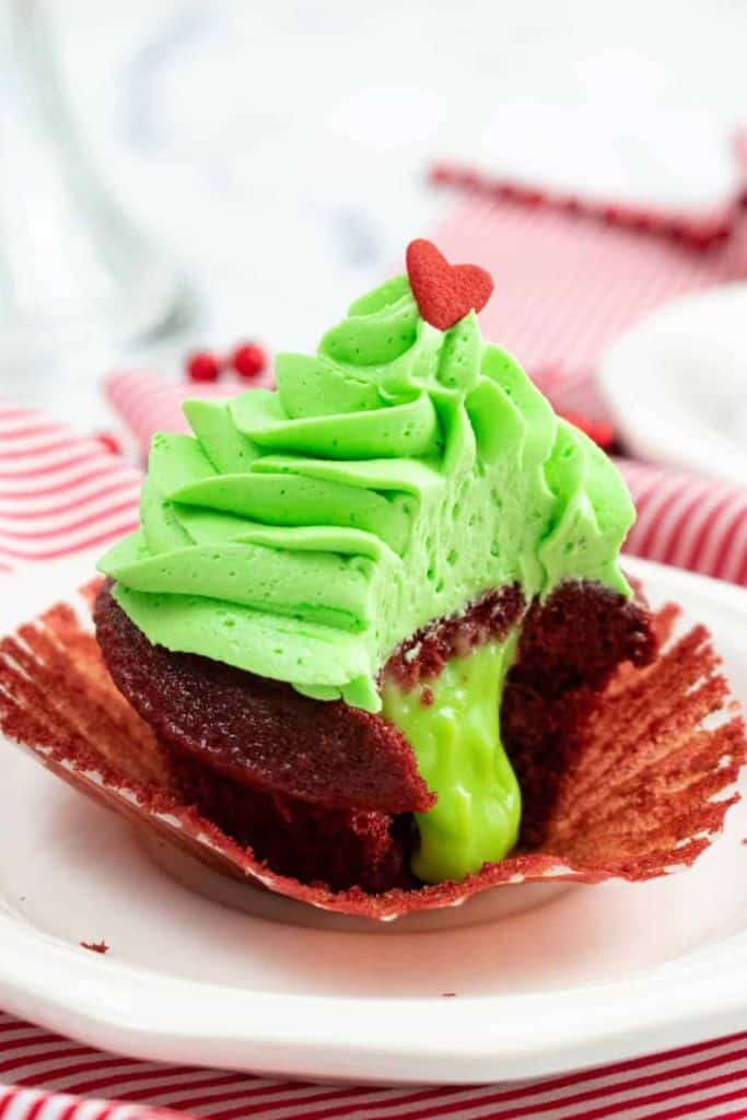 filled grinch cupcakes.