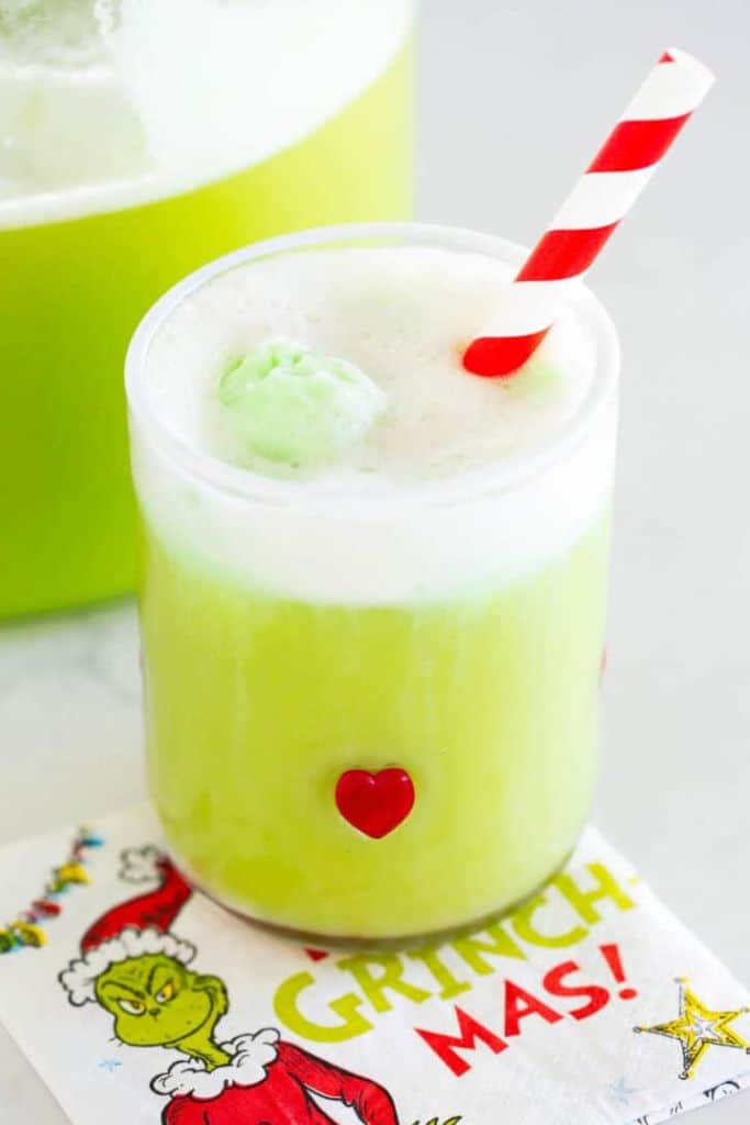 green grinch punch with straw.