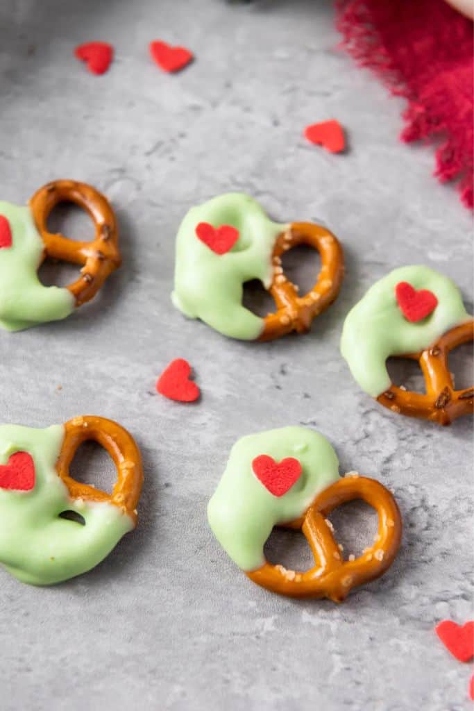grinch themed chocolate covered pretzels.