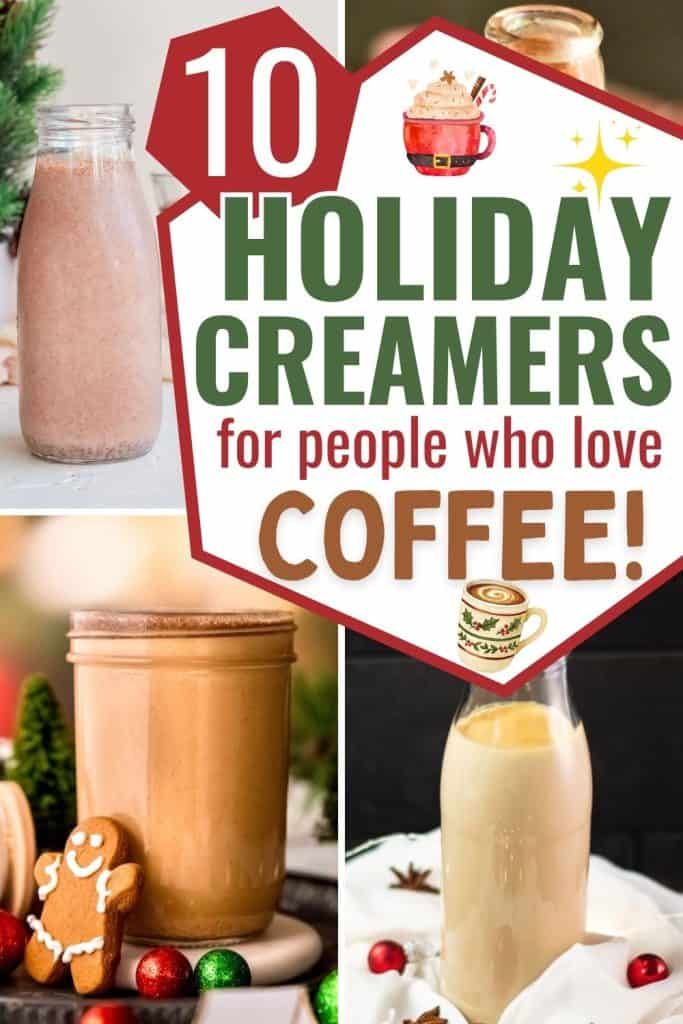 collage of christmas coffee creamers.