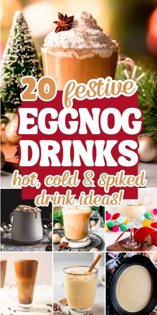 collage of festive eggnog holiday drinks.