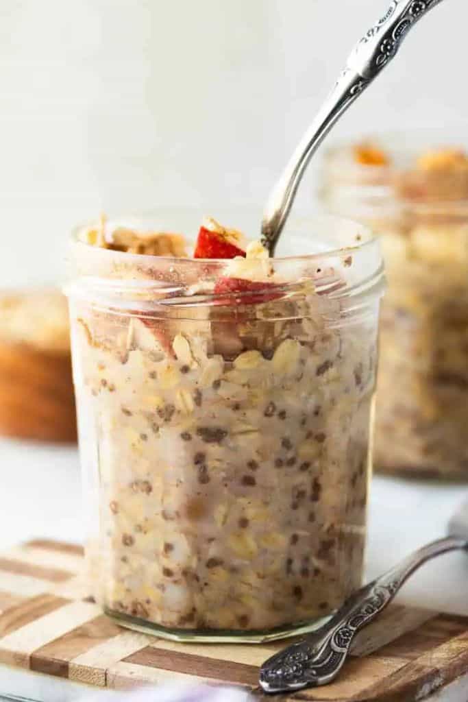 apple chia pudding with protein powder.
