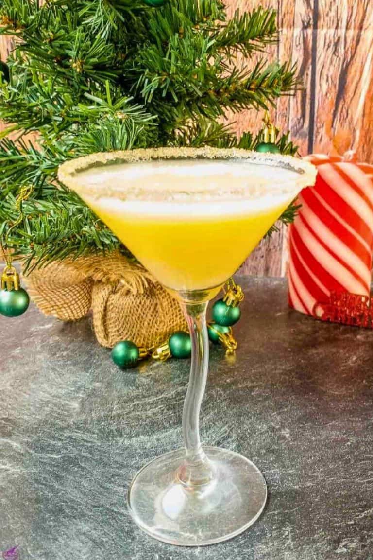 snowball cocktail in martini glass.
