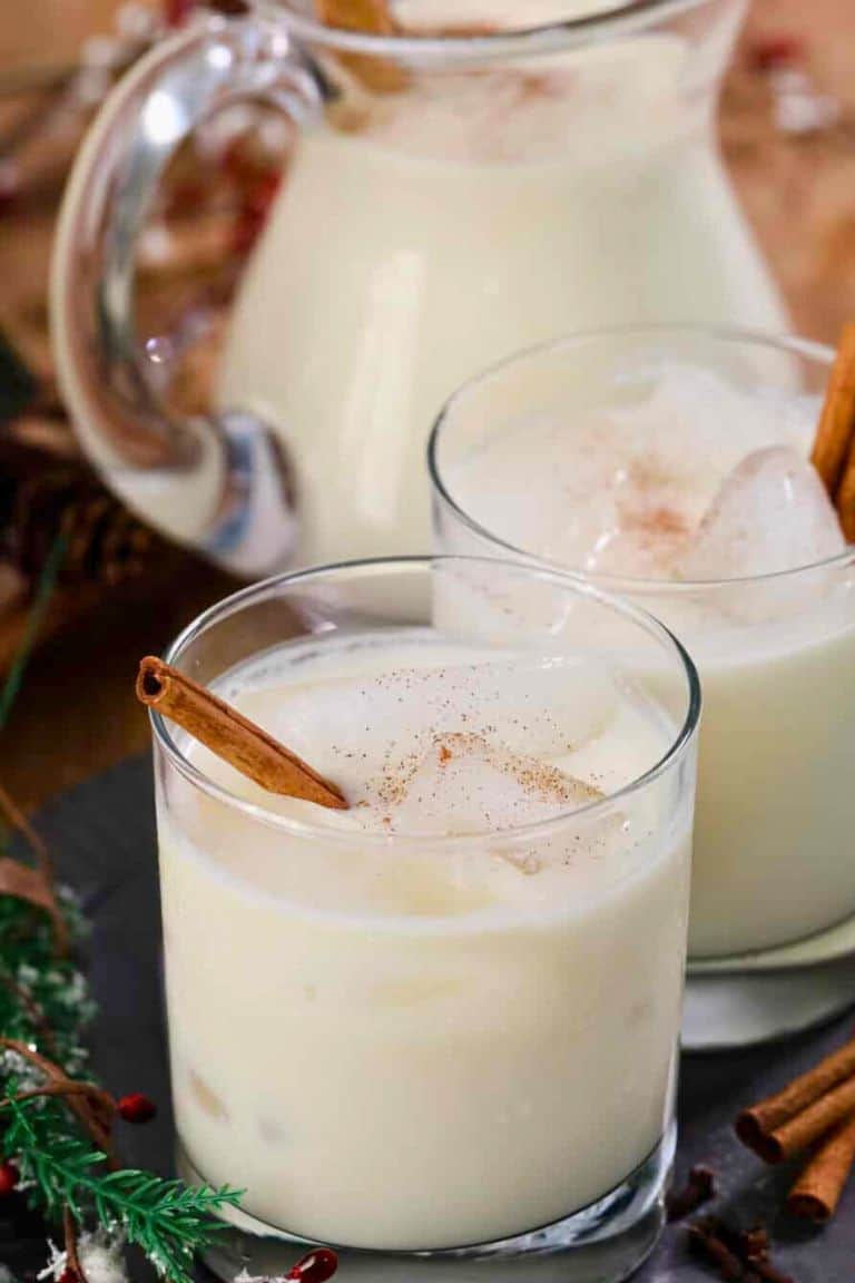 spiked eggnog punch in short glass.