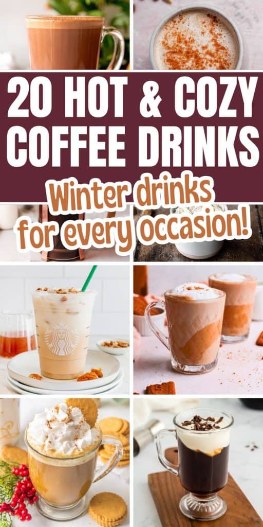 collage of winter coffee drinks.