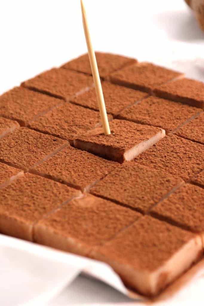 squares of japanese champagne chocolate truffles.