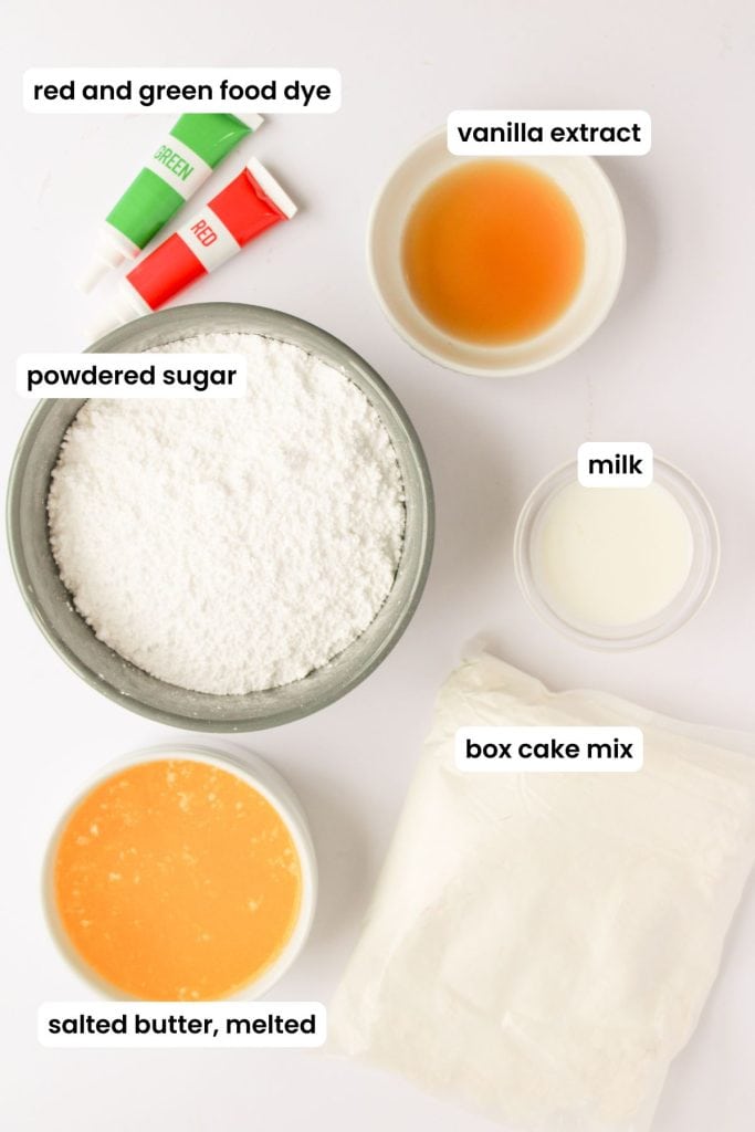 christmas ornament cupcake ingredients labelled.