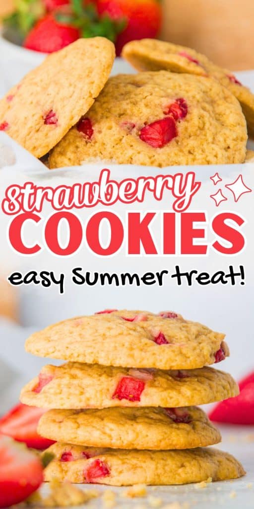 strawberry cookies with text overlay.
