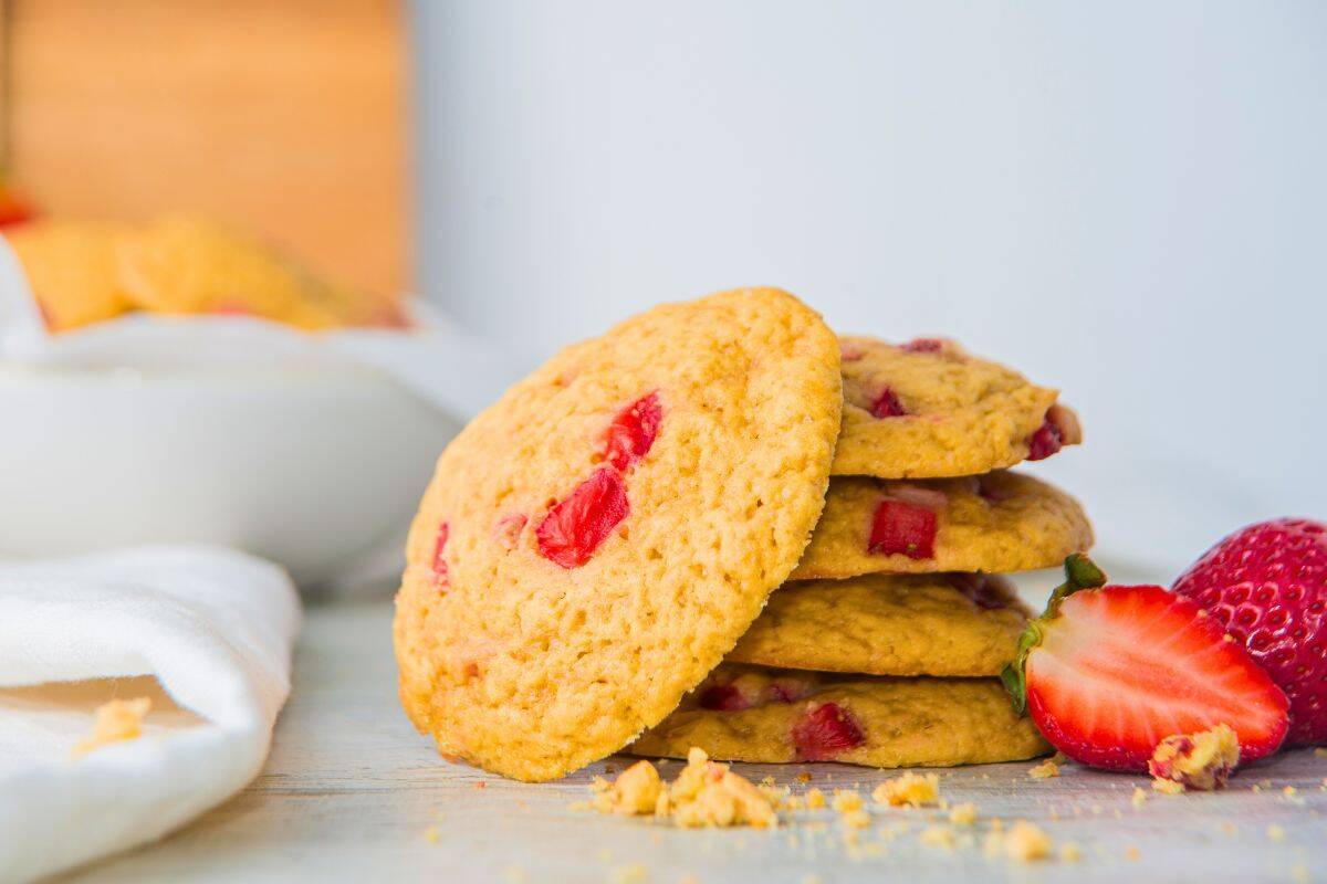 stack of homemade strawberry cookies.