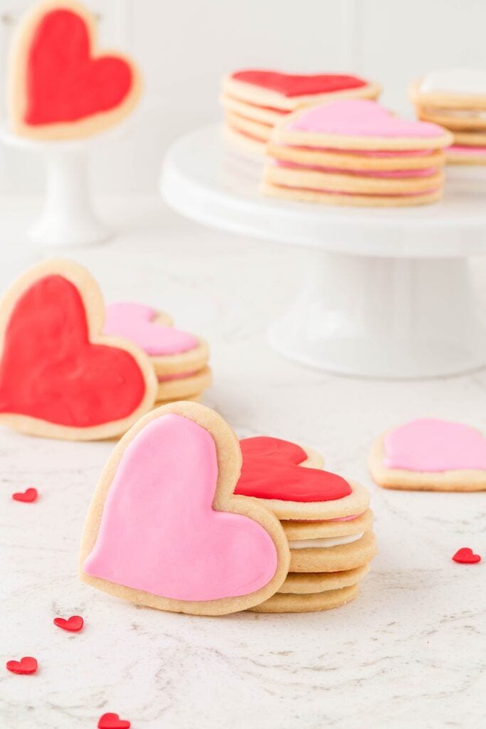 iced heart shaped cookies.