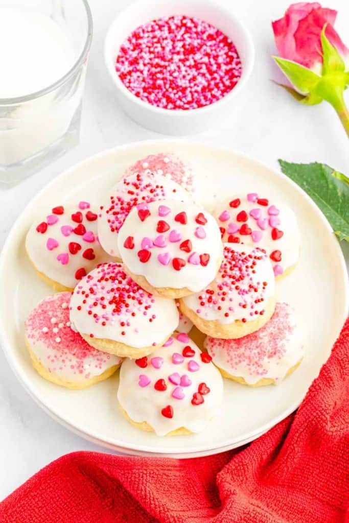 italian ricotta valentine cookies decorated.