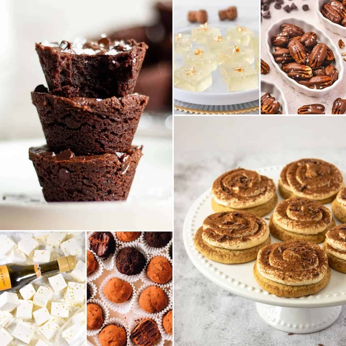 collage of NYE bite size desserts.