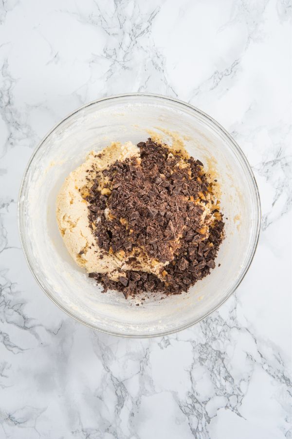 nut chocolate sugar cookies mixture in bowl.