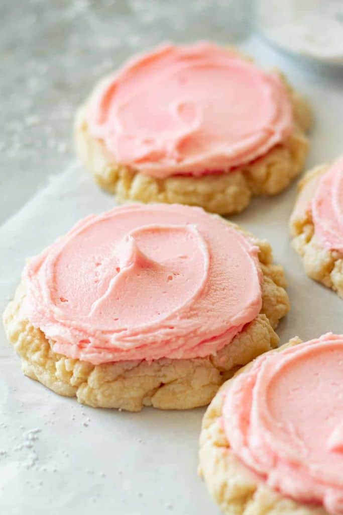 pink frosted copycat crumbl cookies.