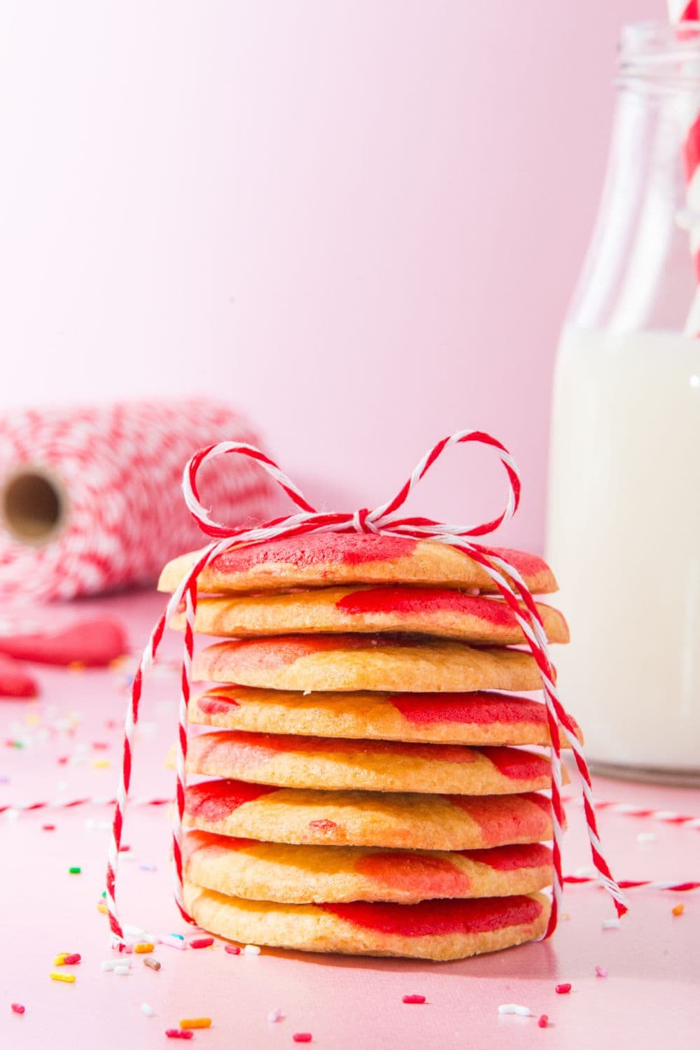 love heart shaped cookies tied in bundle for gifting.