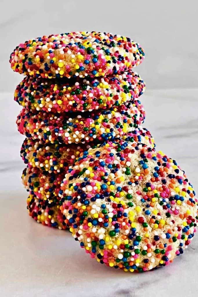 stack of sprinkle sugar cookies.