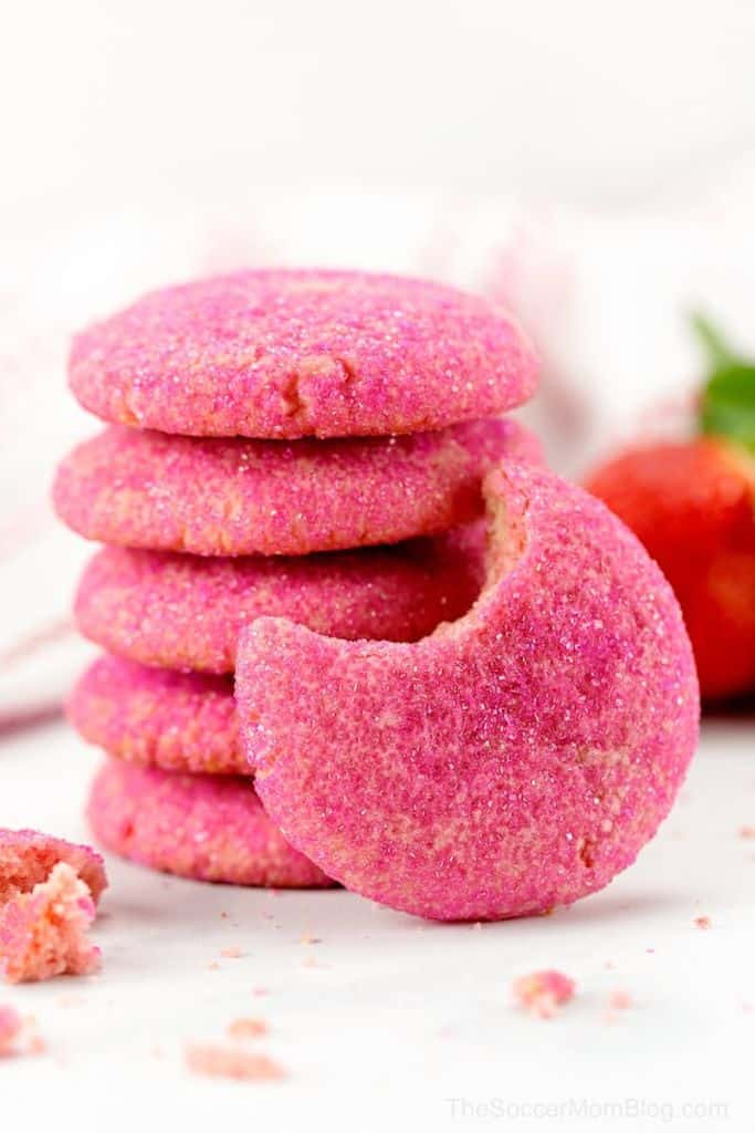 pink strawberry champagne cookies stacked.