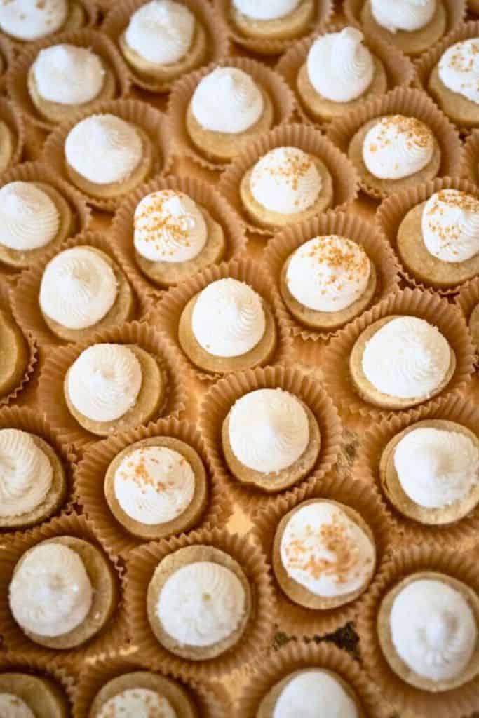 sugar cookie cake bites in paper cases.