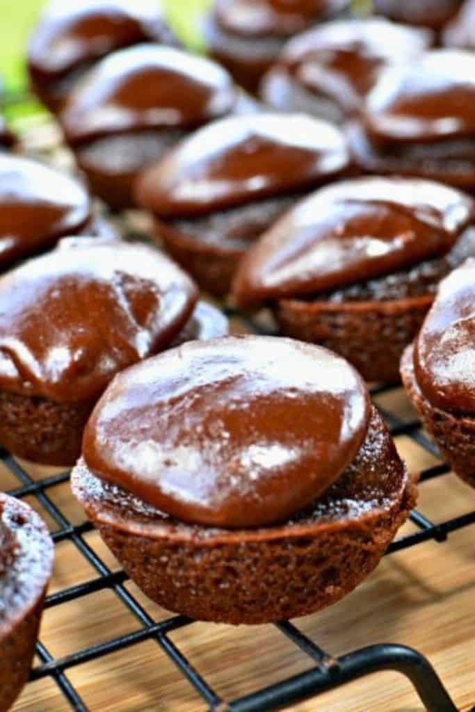 frosted texas sheet cake mini bites.