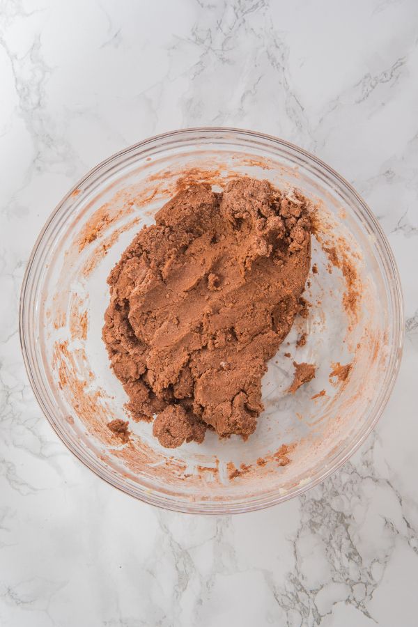 chocolate cookie dough in bowl.