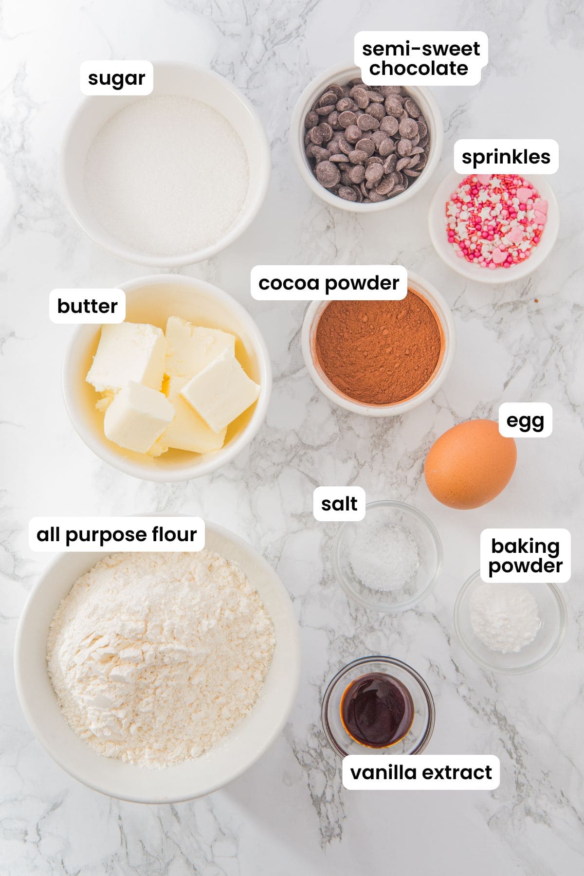 chocolate heart sugar cookies ingredients labelled.