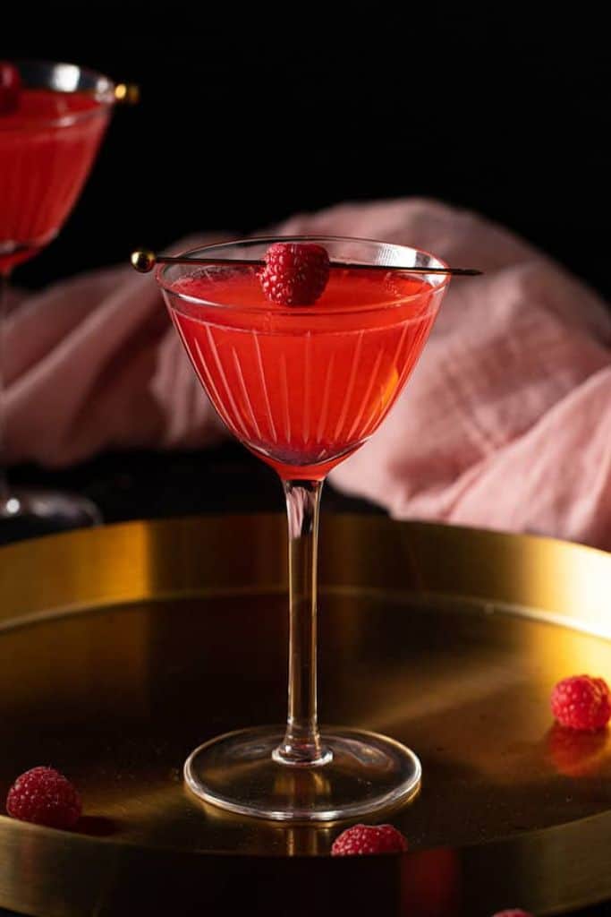 raspberry martini in martini glass.