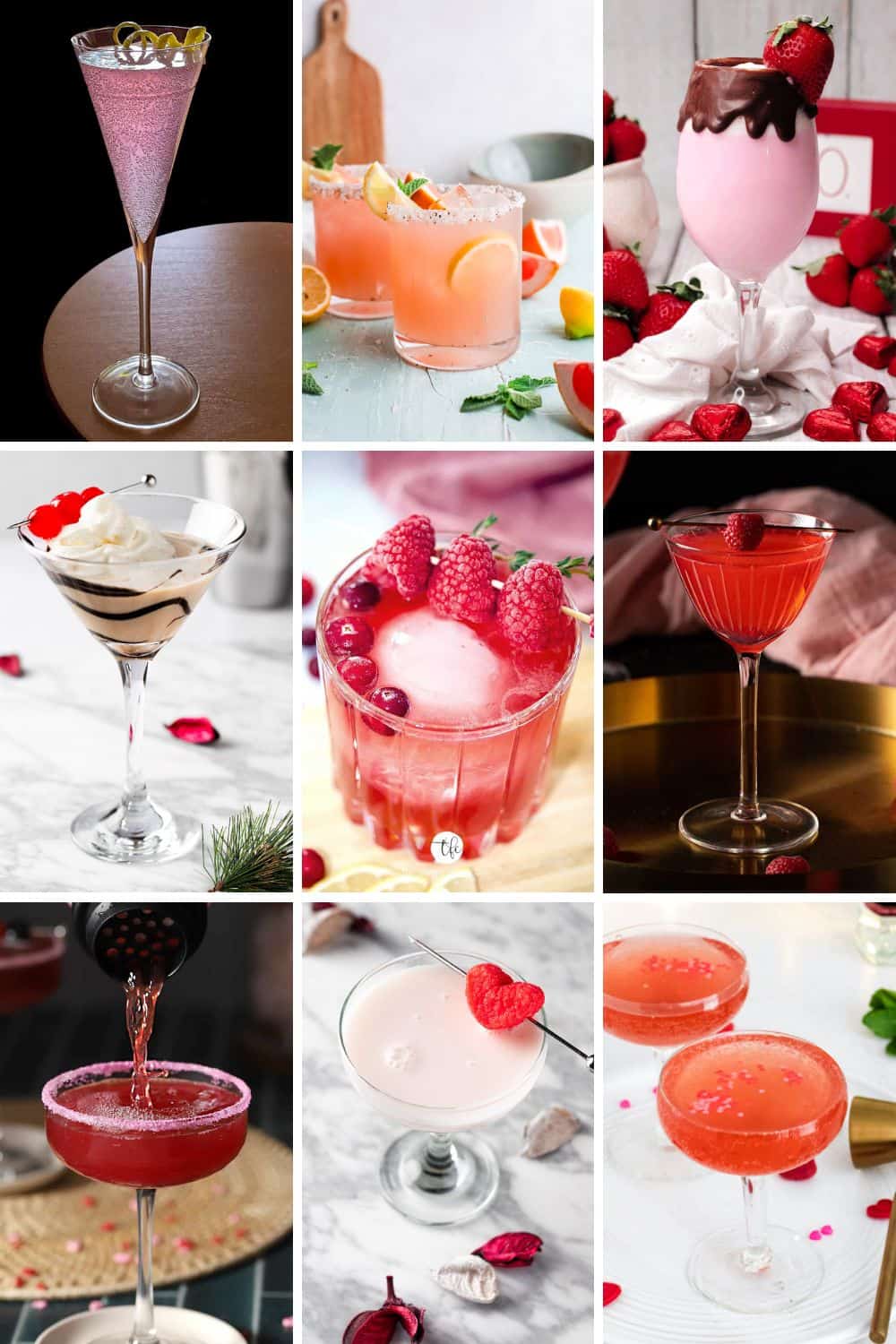 collage of valentines day cocktails ideas.
