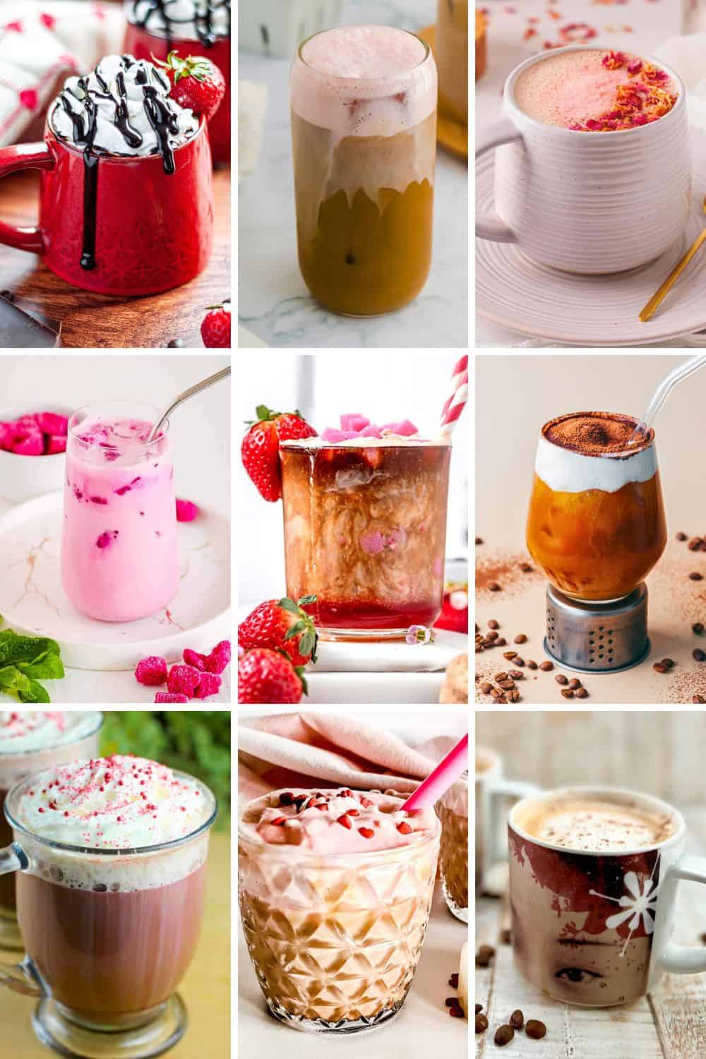 collage of valentines day coffee recipes.