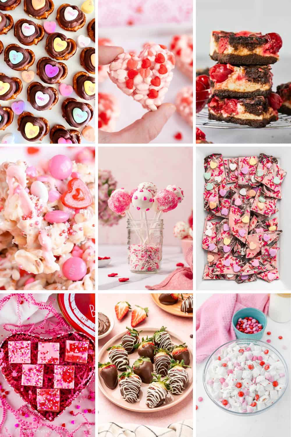 collage of sweet treats for valentines day.