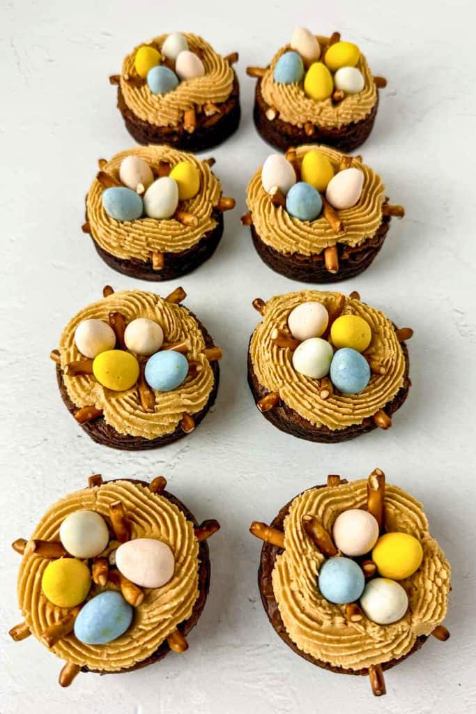 individual easter brownie nests.