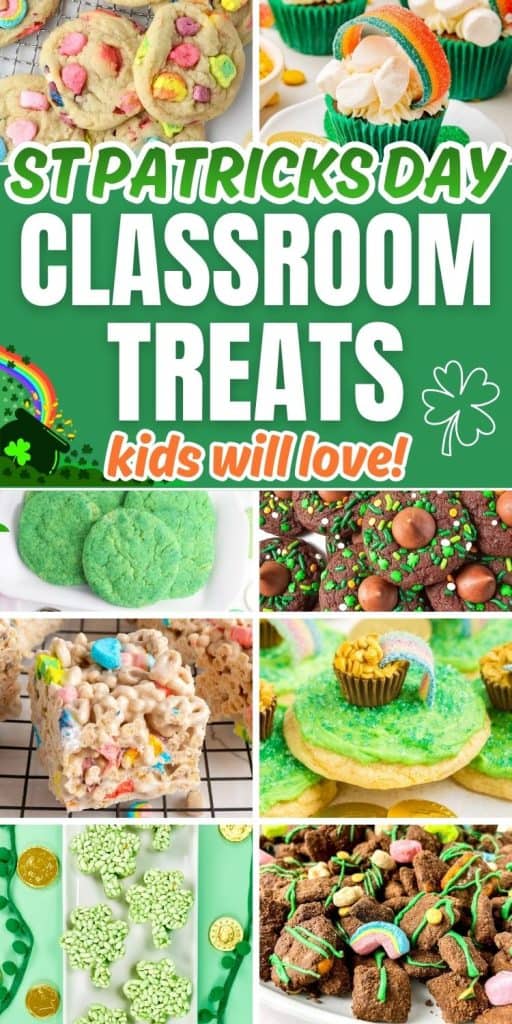 collage of classroom treats for kids St Patricks.